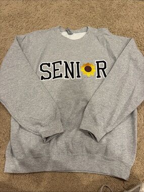 Gray "SENIOR" Sunflower Crewneck Sweater
